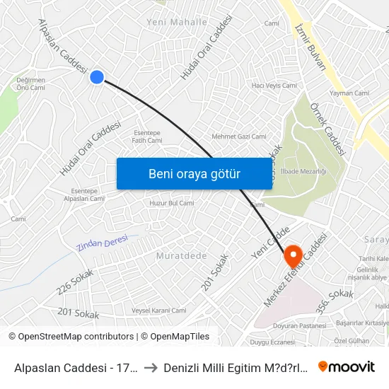 Alpaslan Caddesi - 1701 to Denizli Milli Egitim M?d?rl?g? map