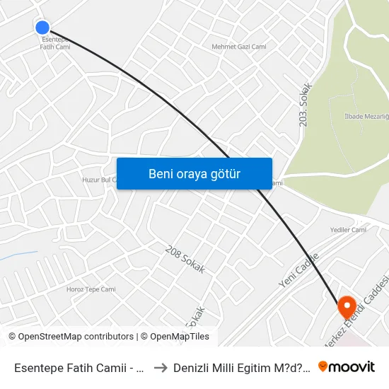 Esentepe Fatih Camii - 1700 to Denizli Milli Egitim M?d?rl?g? map
