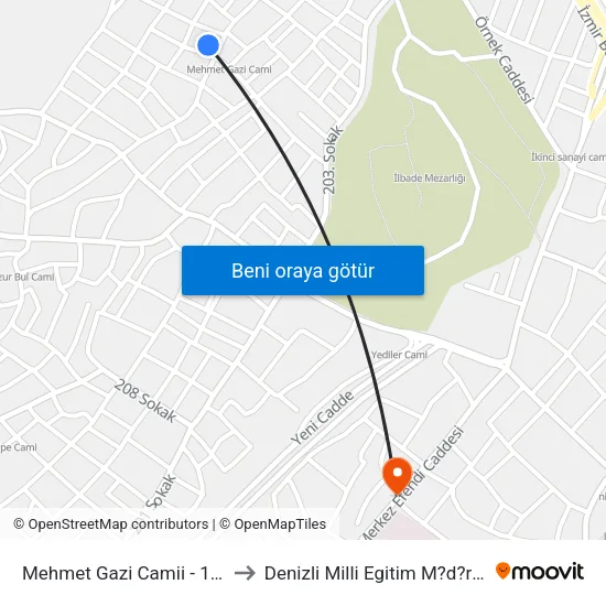 Mehmet Gazi Camii - 1559 to Denizli Milli Egitim M?d?rl?g? map