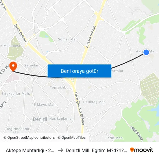 Aktepe Muhtarlığı - 269 to Denizli Milli Egitim M?d?rl?g? map