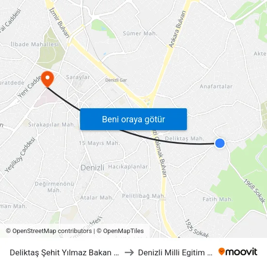 Deliktaş Şehit Yılmaz Bakan Caddesi - 253 to Denizli Milli Egitim M?d?rl?g? map