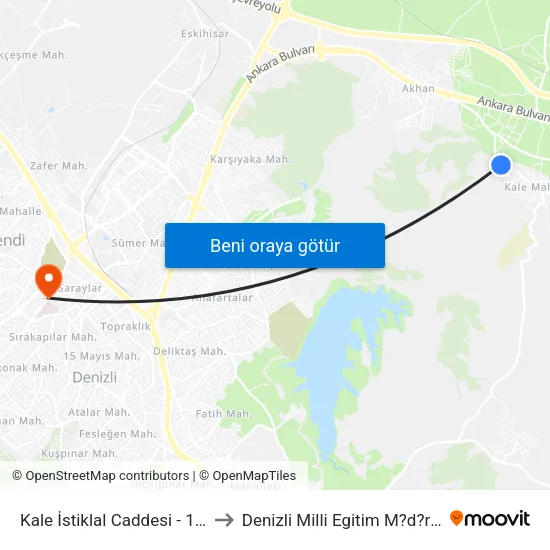 Kale İstiklal Caddesi - 1740 to Denizli Milli Egitim M?d?rl?g? map