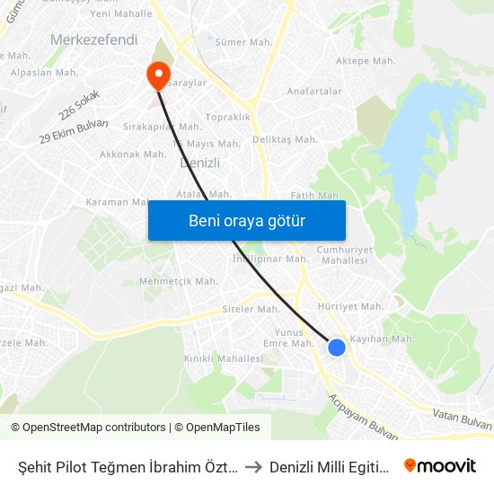 Şehit Pilot Teğmen İbrahim Öztürk Caddesi - 1159 to Denizli Milli Egitim M?d?rl?g? map