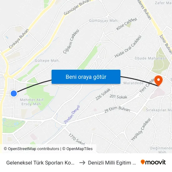 Geleneksel Türk Sporları Kompleksi - 480 to Denizli Milli Egitim M?d?rl?g? map