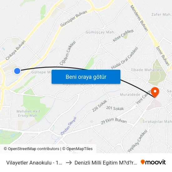 Vilayetler Anaokulu - 1523 to Denizli Milli Egitim M?d?rl?g? map