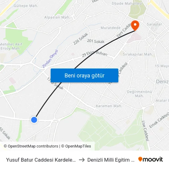 Yusuf Batur Caddesi Kardelen Sokak - 607 to Denizli Milli Egitim M?d?rl?g? map
