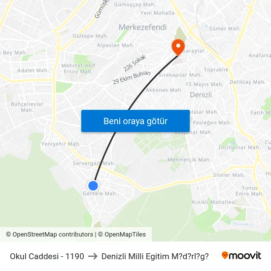 Okul Caddesi - 1190 to Denizli Milli Egitim M?d?rl?g? map