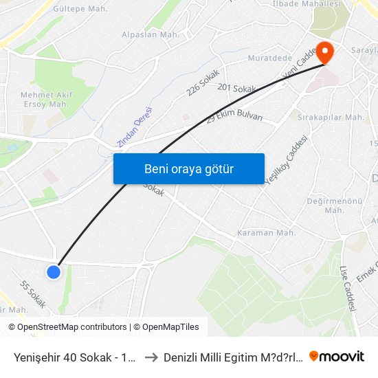 Yenişehir 40 Sokak - 1785 to Denizli Milli Egitim M?d?rl?g? map