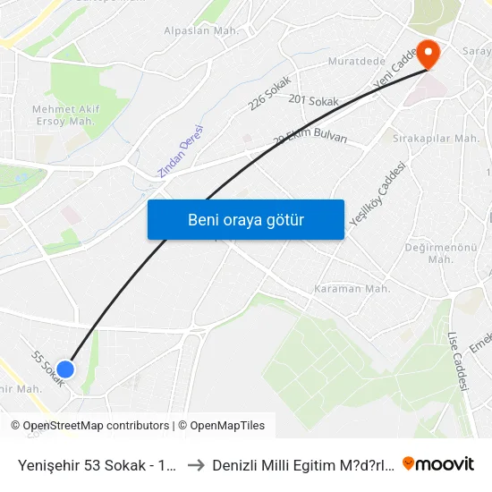 Yenişehir 53 Sokak - 1782 to Denizli Milli Egitim M?d?rl?g? map