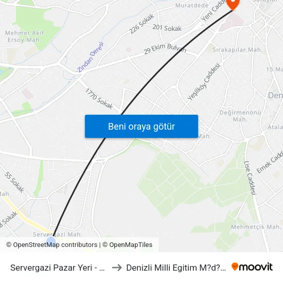 Servergazi Pazar Yeri - 1089 to Denizli Milli Egitim M?d?rl?g? map