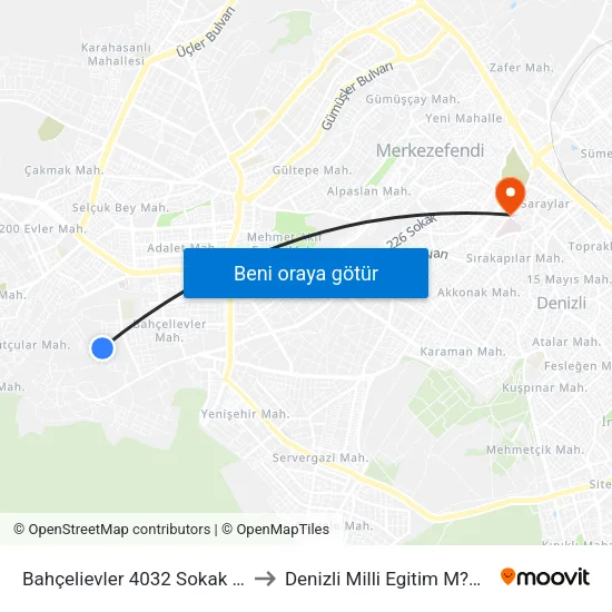 Bahçelievler 4032 Sokak - 1611 to Denizli Milli Egitim M?d?rl?g? map