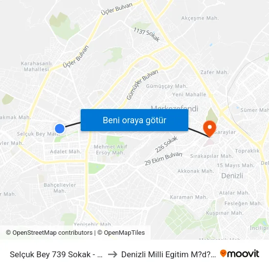 Selçuk Bey 739 Sokak - 1526 to Denizli Milli Egitim M?d?rl?g? map