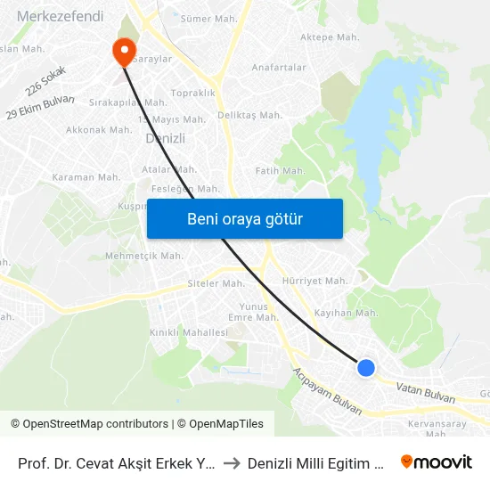 Prof. Dr. Cevat Akşit Erkek Yurdu - 1308 to Denizli Milli Egitim M?d?rl?g? map