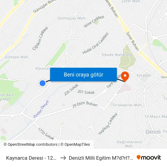 Kaynarca Deresi - 1297 to Denizli Milli Egitim M?d?rl?g? map