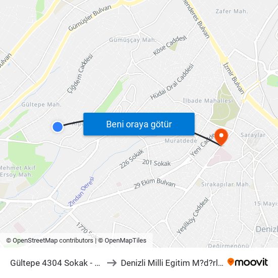 Gültepe 4304 Sokak - 794 to Denizli Milli Egitim M?d?rl?g? map