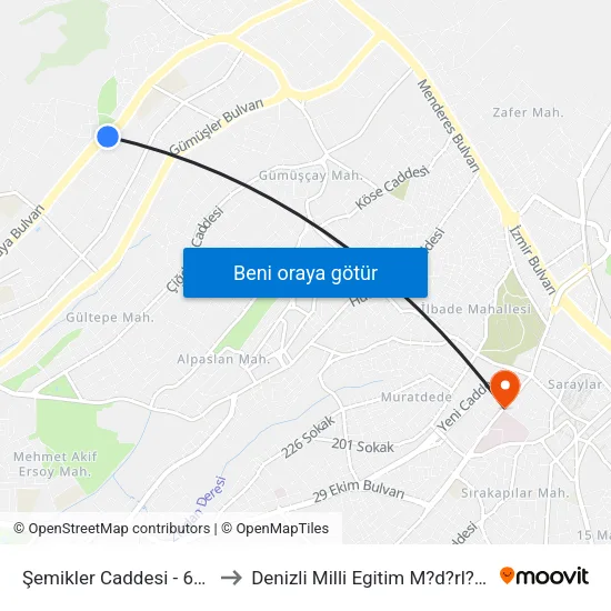 Şemikler Sosyete Pazarı - 629 to Denizli Milli Egitim M?d?rl?g? map