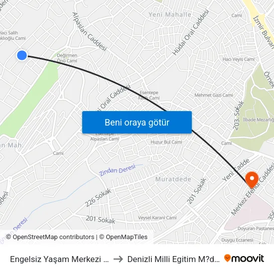 Engelsiz Yaşam Merkezi - 1643 to Denizli Milli Egitim M?d?rl?g? map