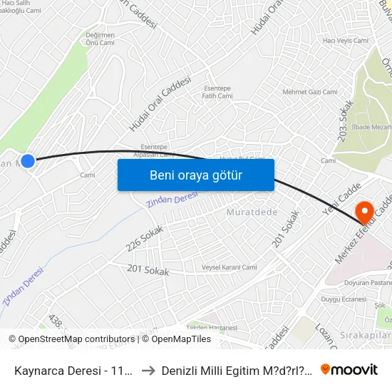 Kaynarca Deresi - 1131 to Denizli Milli Egitim M?d?rl?g? map