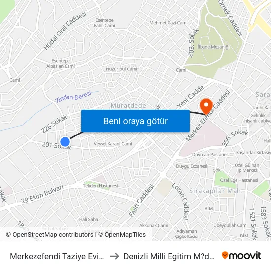 Merkezefendi Taziye Evi - 485 to Denizli Milli Egitim M?d?rl?g? map