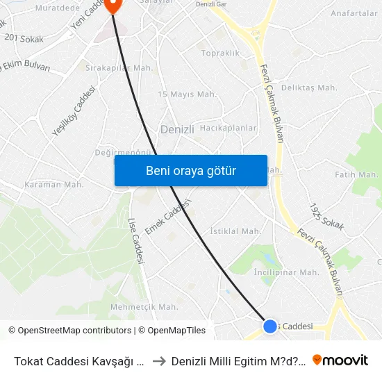 Tokat Caddesi Kavşağı - 584 to Denizli Milli Egitim M?d?rl?g? map