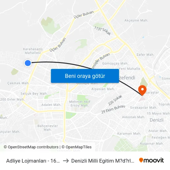 Adliye Lojmanları - 1609 to Denizli Milli Egitim M?d?rl?g? map