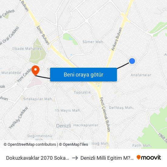 Dokuzkavaklar 2070 Sokak - 1218 to Denizli Milli Egitim M?d?rl?g? map