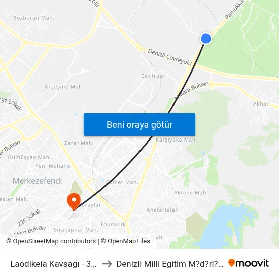 Laodikeia Kavşağı - 332 to Denizli Milli Egitim M?d?rl?g? map