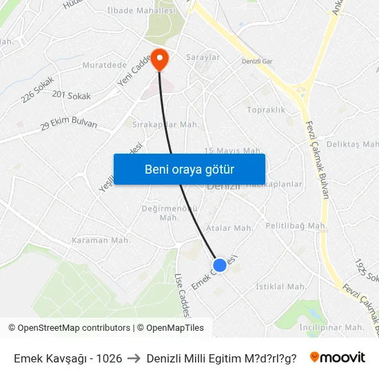 Emek Kavşağı - 1026 to Denizli Milli Egitim M?d?rl?g? map