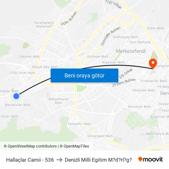 Hallaçlar Camii - 536 to Denizli Milli Egitim M?d?rl?g? map