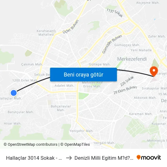 Hallaçlar 3014 Sokak - 1399 to Denizli Milli Egitim M?d?rl?g? map