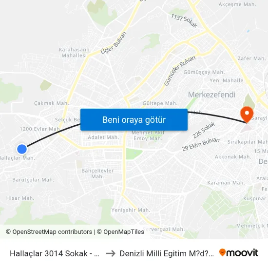 Hallaçlar 3014 Sokak - 1372 to Denizli Milli Egitim M?d?rl?g? map