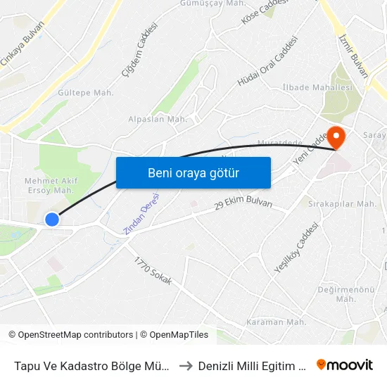 Tapu Ve Kadastro Bölge Müdürlüğü - 113 to Denizli Milli Egitim M?d?rl?g? map