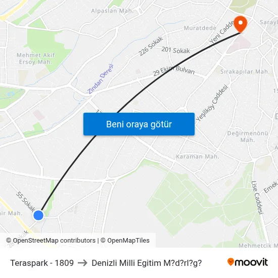 Teraspark - 1809 to Denizli Milli Egitim M?d?rl?g? map