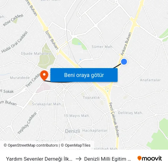 Yardım Sevenler Derneği İlkokulu - 764 to Denizli Milli Egitim M?d?rl?g? map