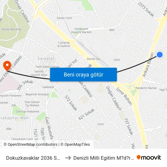 Dokuzkavaklar 2036 Sokak to Denizli Milli Egitim M?d?rl?g? map