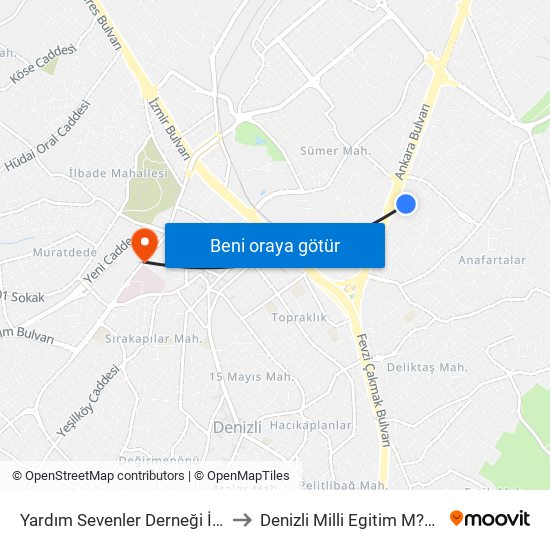 Yardım Sevenler Derneği İlkokulu to Denizli Milli Egitim M?d?rl?g? map