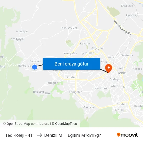 Ted Koleji - 411 to Denizli Milli Egitim M?d?rl?g? map