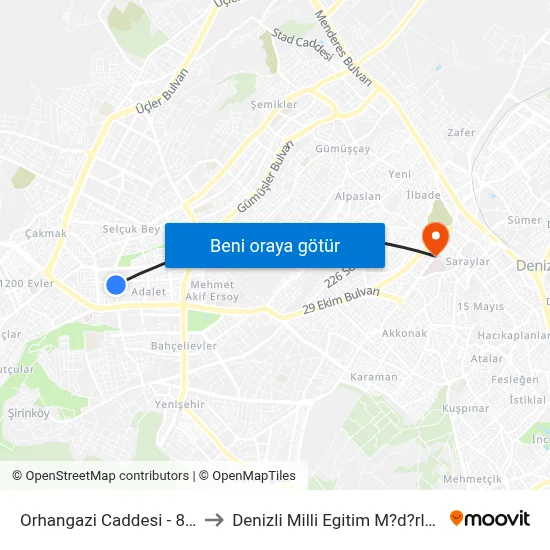 Orhangazi Caddesi - 880 to Denizli Milli Egitim M?d?rl?g? map