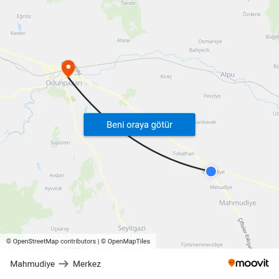 Mahmudiye to Merkez map