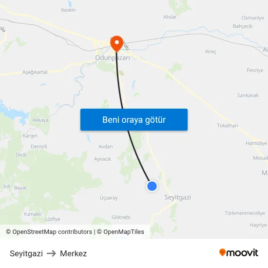 Seyitgazi to Merkez map
