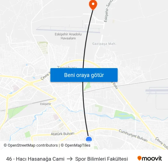 46 - Hacı Hasanağa Cami to Spor Bilimleri Fakültesi map