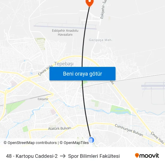 48 - Kartopu Caddesi-2 to Spor Bilimleri Fakültesi map