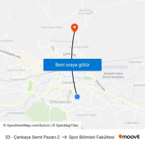 53 - Çankaya Semt Pazarı-2 to Spor Bilimleri Fakültesi map