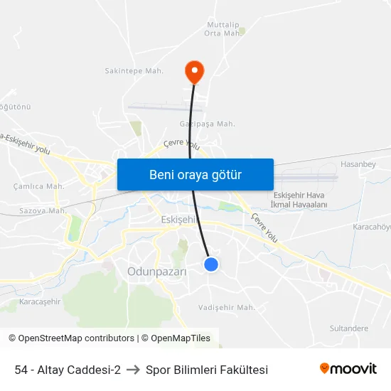 54 - Altay Caddesi-2 to Spor Bilimleri Fakültesi map