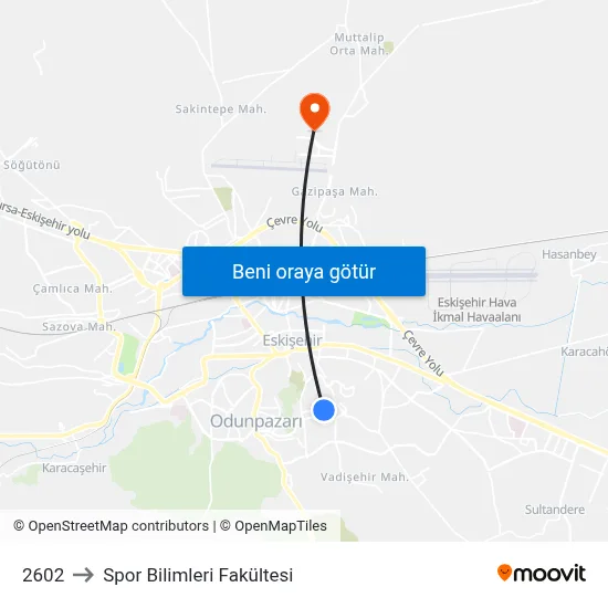 2602 to Spor Bilimleri Fakültesi map