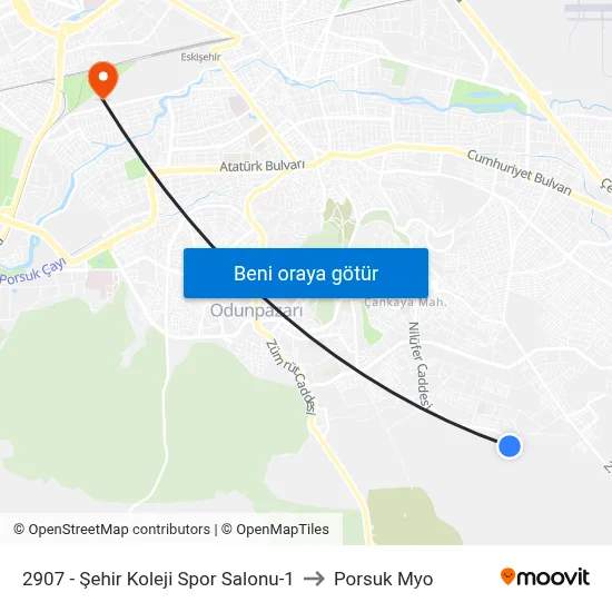 2907 - Şehir Koleji Spor Salonu-1 to Porsuk Myo map