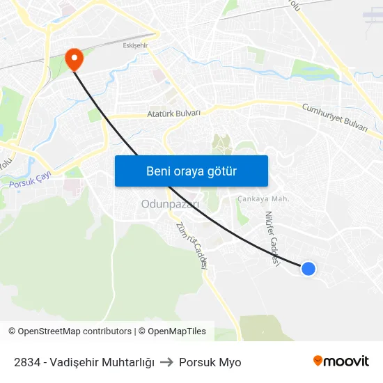 2834 - Vadişehir Muhtarlığı to Porsuk Myo map