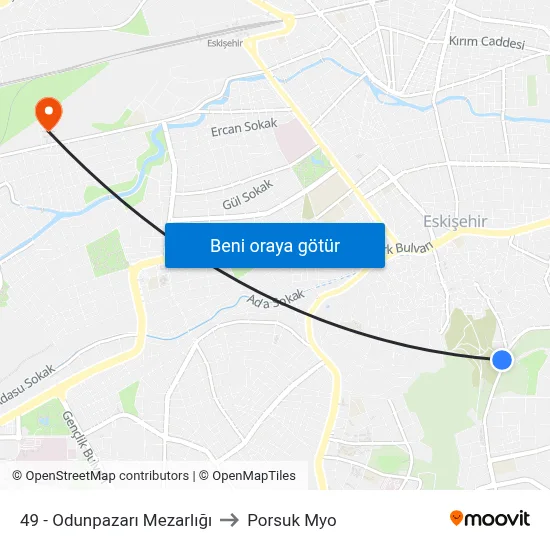49 - Odunpazarı Mezarlığı to Porsuk Myo map