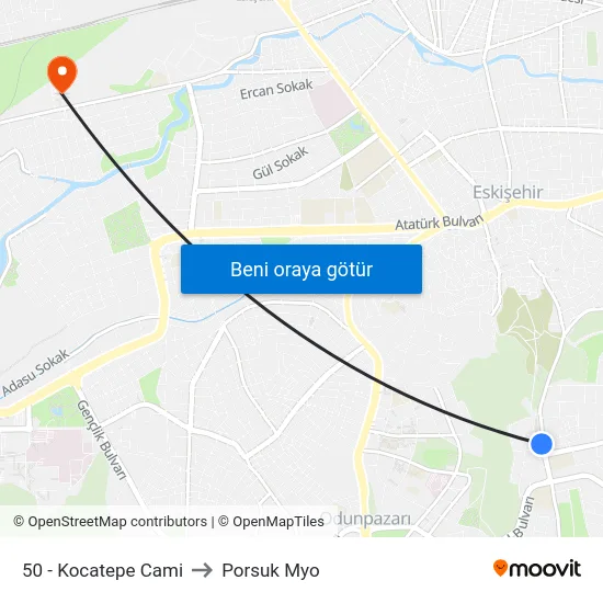 50 - Kocatepe Cami to Porsuk Myo map