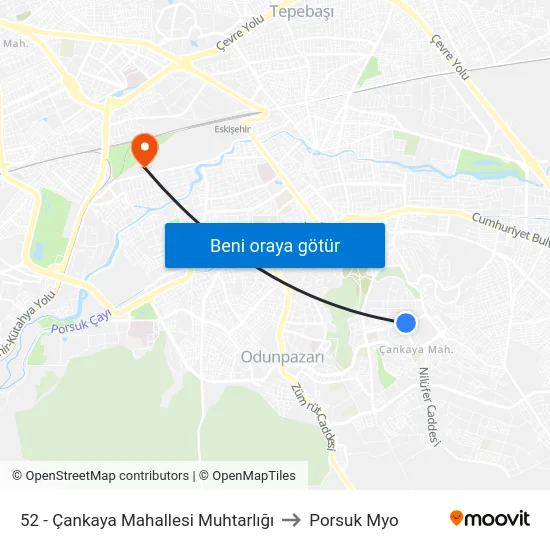 52 - Çankaya Mahallesi Muhtarlığı to Porsuk Myo map